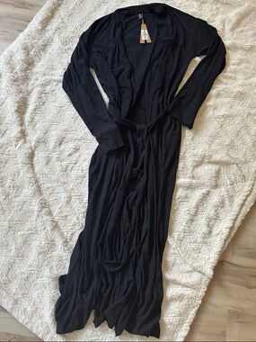 SKIMS Black Long Wrap Robe